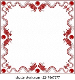 Chinese frame with oriental Asian elements on color background, for wedding invitation card, happy new year, happy birthday, valentine day, greeting cards, poster or web banner