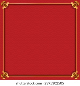 Chinese Frame with Oriental Asian Elements on Red Background