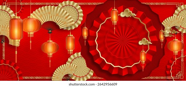 Quadro chinês com elementos asiáticos orientais no fundo de cor, para cartão de convite de casamento, feliz ano novo, aniversário feliz, dia dos namorados, cartões de saudação, cartaz ou banner web