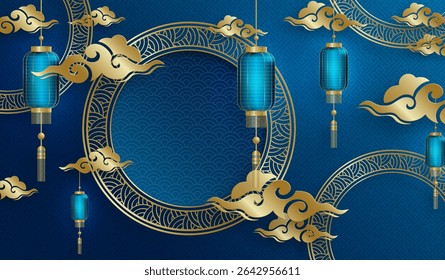 Quadro chinês com elementos asiáticos orientais no fundo de cor, para cartão de convite de casamento, feliz ano novo, aniversário feliz, dia dos namorados, cartões de saudação, cartaz ou banner web