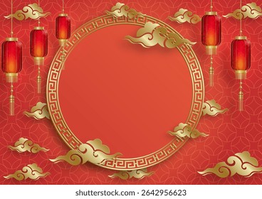 Quadro chinês com elementos asiáticos orientais no fundo de cor, para cartão de convite de casamento, feliz ano novo, aniversário feliz, dia dos namorados, cartões de saudação, cartaz ou banner web