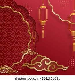 Quadro chinês com elementos asiáticos orientais no fundo de cor, para cartão de convite de casamento, feliz ano novo, aniversário feliz, dia dos namorados, cartões de saudação, cartaz ou banner web