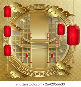 Quadro chinês com elementos asiáticos orientais no fundo de cor, para cartão de convite de casamento, feliz ano novo, aniversário feliz, dia dos namorados, cartões de saudação, cartaz ou banner web