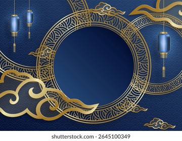 Quadro chinês com elementos asiáticos orientais no fundo de cor, para cartão de convite de casamento, feliz ano novo, aniversário feliz, dia dos namorados, cartões de saudação, cartaz ou banner web