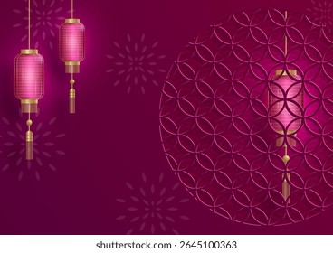 Quadro chinês com elementos asiáticos orientais no fundo de cor, para cartão de convite de casamento, feliz ano novo, aniversário feliz, dia dos namorados, cartões de saudação, cartaz ou banner web