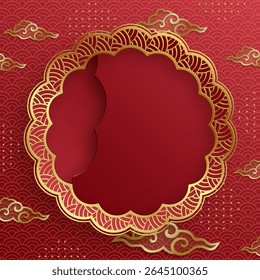 Quadro chinês com elementos asiáticos orientais no fundo de cor, para cartão de convite de casamento, feliz ano novo, aniversário feliz, dia dos namorados, cartões de saudação, cartaz ou banner web