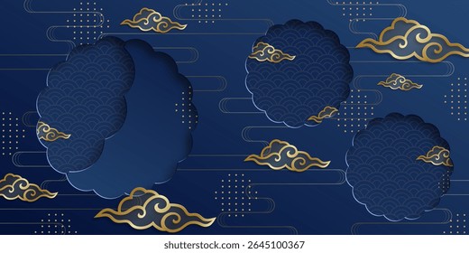 Quadro chinês com elementos asiáticos orientais no fundo de cor, para cartão de convite de casamento, feliz ano novo, aniversário feliz, dia dos namorados, cartões de saudação, cartaz ou banner web
