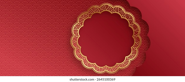 Chinese frame with oriental Asian elements on color background, for wedding invitation card, happy new year, happy birthday, valentine day, greeting cards, poster or web banner