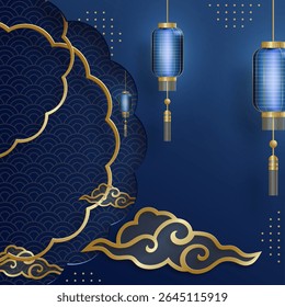 Quadro chinês com elementos asiáticos orientais no fundo de cor, para cartão de convite de casamento, feliz ano novo, aniversário feliz, dia dos namorados, cartões de saudação, cartaz ou banner web