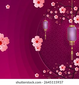 Quadro chinês com elementos asiáticos orientais no fundo de cor, para cartão de convite de casamento, feliz ano novo, aniversário feliz, dia dos namorados, cartões de saudação, cartaz ou banner web