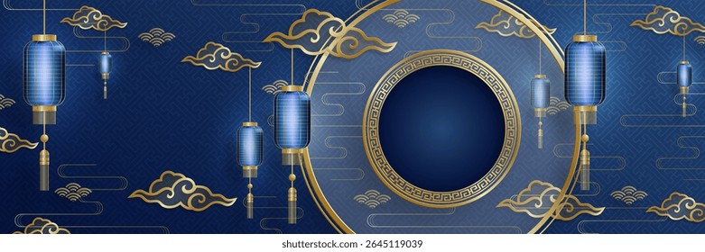 Quadro chinês com elementos asiáticos orientais no fundo de cor, para cartão de convite de casamento, feliz ano novo, aniversário feliz, dia dos namorados, cartões de saudação, cartaz ou banner web