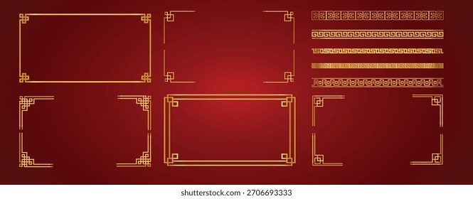 Chinese frame ornament and pattern gold color for banner, greeting cards, poster vector stock illustration