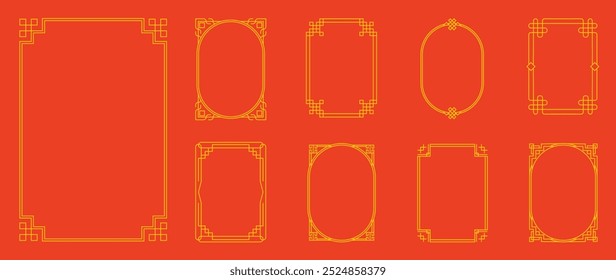 Chinese frame ornament vector set. Traditional decorative elements with line, corner, borders, frames, headers. Illustration of elegant design suitable for card, invitation, poster, cover.