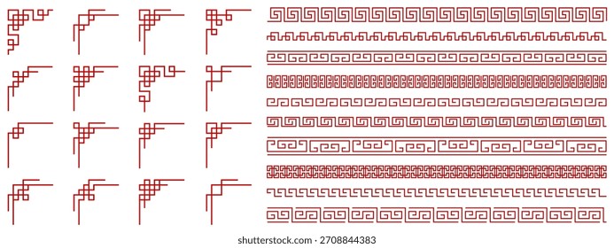 Chinese frame set, Asian border, red vector corners pattern