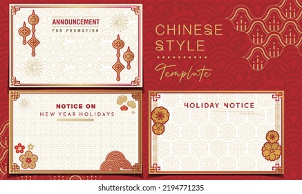 Chinese frame style collections design on red background for social media.