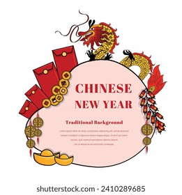 Chinese frame, Traditional chinese border design, Chinese lunar new year elements Chinese New Year festive design, vector illustration.