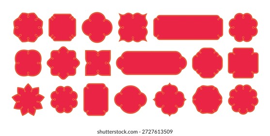 Chinese Frames with Ornamental Borders. Oriental Logo Design Element. Vector Simple Retro Chinese Labels with Asian Patterns. Vintage China Red Frames. Traditional Japanese Emblems with Line Ornament. Oriental Design Element for Logo, Label or Decorative Badge. Asian Style Graphic with Elegant Lines.

