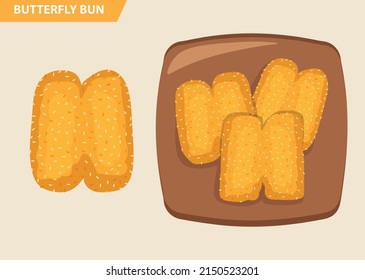 Chinese fried food butterfly bun. Traditional snack found in Malaysia and Singapore