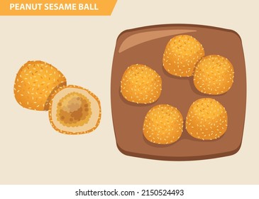 Chinese fried food peanut sesame ball. Traditional snack found in Malaysia and Singapore