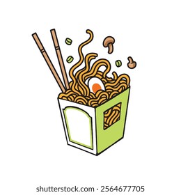 Chinese fried noodles doodle vector