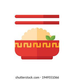 Vector De Ilustración Con El Logo Del Icono Plano De Arroz Frito Chino Aislado. Juego de iconos de comida y restaurante chinos. Adecuado para diseño web, logotipo, aplicación y ampliación de su negocio.