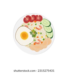 Chinese Fried Rice Illustration Logo With Mixed Seafood And Vegetables