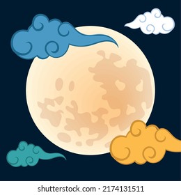 chinese full moon and clouds sky