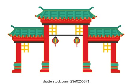 Chinese gate concept. Traditional oriental building, east asian architecture and culture. . Cartoon flat vector illustration isolated on white background