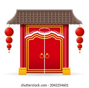 chinese gate to enter a temple or pagoda with columns and a roof vector illustration isolated on background