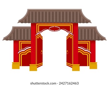 chinese gate to enter a temple or pagoda with columns and a roof vector illustration isolated on background