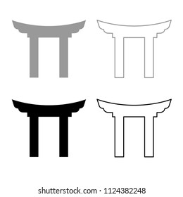 Chinese Gate icon outline set grey black color