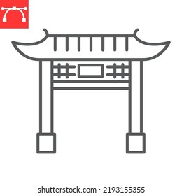 Chinese Gate Line Icon, Asian And Travel, Chinese Dress Vector Icon, Japan Gate Vector Graphics, Editable Stroke Outline Sign, Eps 10.