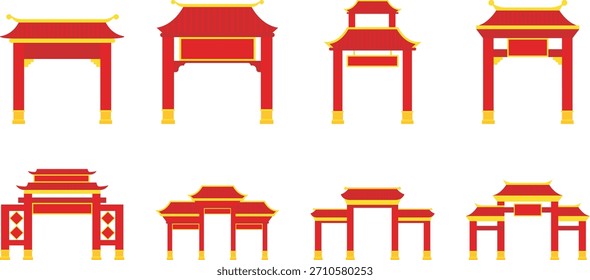 A Chinese gate vector featuring traditional architectural elements and bold cultural details.
