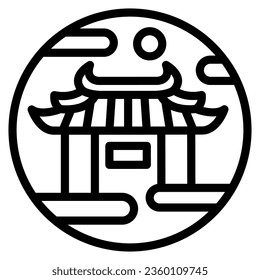 Icono de la línea de puertas de China, concepto de festival chino de mediados de otoño, signo del palacio lunar sobre fondo blanco, icono de arquitectura nacional en forma de esquema para el concepto móvil. Gráficos vectoriales