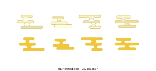 Chinese geometric clouds set. Traditional oriental ornament elements. Line art and silhouettes. Vintage style. Background, pattern, banner. Vector.
