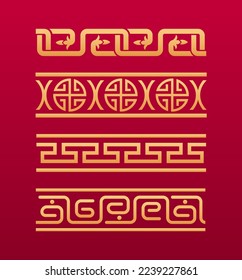 Chinese geometric pattern. Gold chain with floral elements. Asian decorative elements