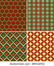 Chinese geometric pattern set. Seamless vector ornaments in traditional style.Asian national ornamental motives.