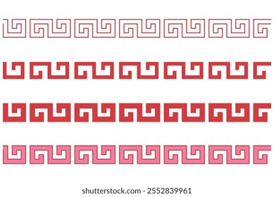 Conjunto de ilustración de diseño plano y contorno de borde sin costura geométrica china
