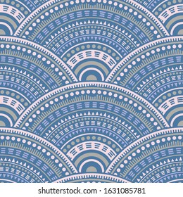 Chinese geometric shapes textile ornament vector seamless pattern. Folk motifs hippie repeating illustration. Japanese ethnic medallion concentric shapes seamless geometric pattern.