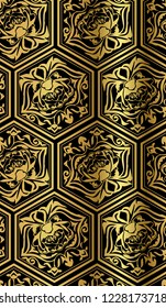 chinese geometry  vector seamless pattern oriental black gold