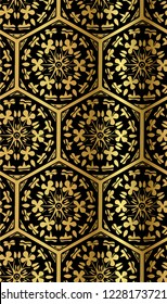 chinese geometry  vector seamless pattern oriental black gold