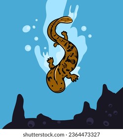 Chinese giant salamander, Andrias davidianus. Salamander vector design