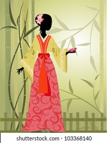 Chinese girl bamboo grove
