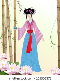 Chinese Girl with birds