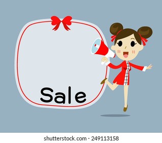Chinese Girl Business with megaphone advertising , promotion marketing concept