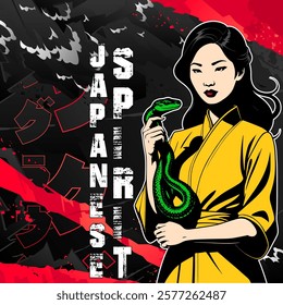 Chinese girl holding snake illustration