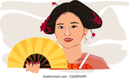 Chinese Girl Hunfu dress holding hand fan