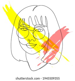 Chinese girl with a line. Portrait of stylized lines. Vector illustration for web design, websites, networks, backgrounds, print.
