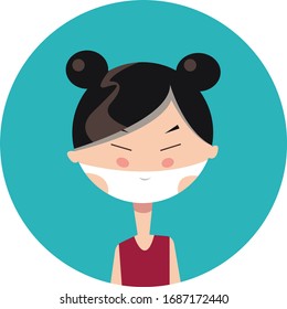 Chinese girl in medical mask. Coronavirus protection concept. Flat vector illustration in cartoon style.