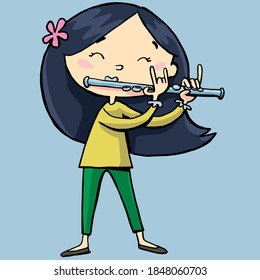 Chinese girl plays the flute 